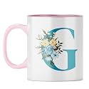 YuBingo Personalized Floral Mug - Elegant G Monogram, Pink Inner &amp; Handle (Pink Inner &amp; Handle, Tea Cup, 310ML)