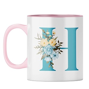 yubingo personalized floral mug - elegant h monogram pink inner amp handle pink inner amp handle tea cup 310ml