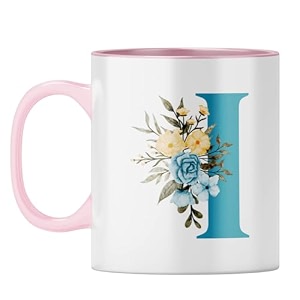 yubingo personalized floral mug - elegant i monogram pink inner amp handle pink inner amp handle tea cup 310ml