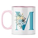 YuBingo Personalized Floral Mug - Elegant M Monogram, Pink Inner &amp; Handle (Pink Inner &amp; Handle, Tea Cup, 310ML)