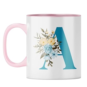yubingo personalized floral mug - elegant a monogram pink inner amp handle pink inner amp handle tea cup 310ml