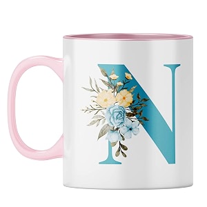 yubingo personalized floral mug - elegant n monogram pink inner amp handle pink inner amp handle tea cup 310ml