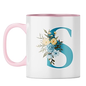 yubingo personalized floral mug - elegant s monogram pink inner amp handle pink inner amp handle tea cup 310ml