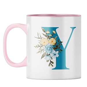 yubingo personalized floral mug - elegant y monogram pink inner amp handle pink inner amp handle tea cup 310ml