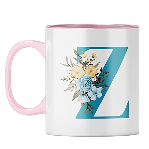 yubingo personalized floral mug - elegant z monogram pink inner amp handle pink inner amp handle tea cup 310ml