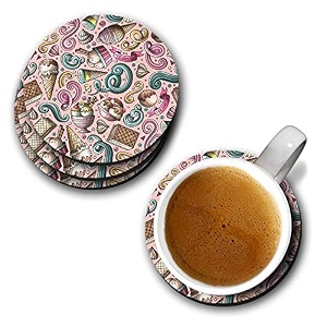 yubingo pink ice cream pattern designer printed coasters mdf wooden set of 6 95 cm diameter round