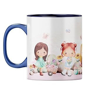 yubingo playful friends mug - cute garden scene dark blue inner amp handle dark blue inner amp handle tea cup 310ml