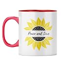YuBingo Radiant Peace Mug - Inspiring Sunflower, Red Inner &amp; Handle (Red Inner &amp; Handle, Tea Cup, 310ML)
