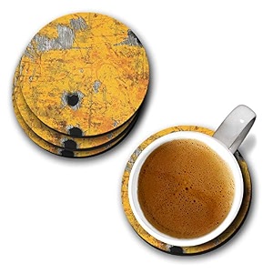 yubingo scratched of the metal surface designer printed coasters mdf wooden set of 6 95 cm diameter round