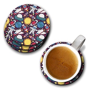 yubingo space journey designer printed coasters mdf wooden set of 6 95 cm diameter round