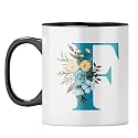 YuBingo Stylish Initial F Mug - Personalized Floral Gift, Dark Green Inner &amp; Handle (Dark Green Inner &amp; Handle, Tea Cup, 310ML)