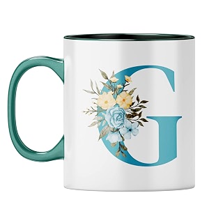 yubingo stylish initial g mug - personalized floral gift dark green inner amp handle dark green inner amp handle tea cup 310ml