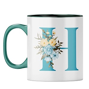 yubingo stylish initial h mug - personalized floral gift dark green inner amp handle dark green inner amp handle tea cup 310ml