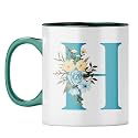 YuBingo Stylish Initial H Mug - Personalized Floral Gift, Dark Green Inner &amp; Handle (Dark Green Inner &amp; Handle, Tea Cup, 310ML)
