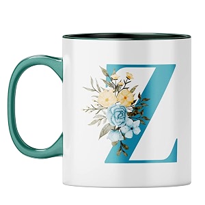 yubingo stylish initial z mug - personalized floral gift dark green inner amp handle dark green inner amp handle tea cup 310ml