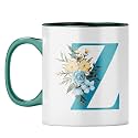 YuBingo Stylish Initial Z Mug - Personalized Floral Gift, Dark Green Inner &amp; Handle (Dark Green Inner &amp; Handle, Tea Cup, 310ML)