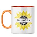 YuBingo Sunflower Joy Mug - Peace and Love, Orange Inner &amp; Handle (Orange Inner &amp; Handle, Tea Cup, 310ML)