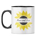 YuBingo Sunflower Peace Mug - Inspiring Gift, Black Inner &amp; Handle (Black Inner &amp; Handle, Tea Cup, 310ML)