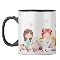 YuBingo Sweet Dreams Mug - Adorable Girls Design, Black Inner &amp; Handle (Black Inner &amp; Handle, Tea Cup, 310ML)