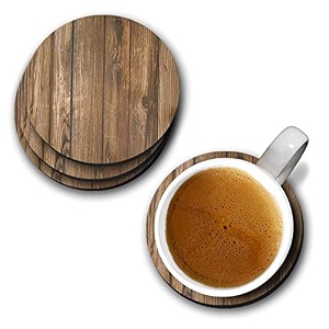 yubingo wood finish designer printed coasters mdf wooden set of 6 95 cm diameter round