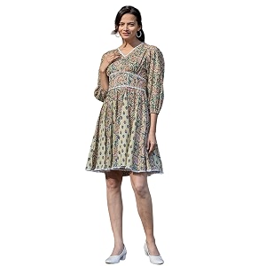 YUFTA Blue Cotton Check Short Dress 1801DRSBL