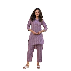 YUFTA Blue Cotton Striped Print Co-ord set