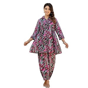 YUFTA Blue Cotton Striped Print Co-ord set