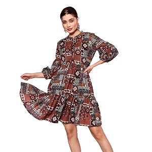 YUFTA Rust Digital Print Fit and Flare