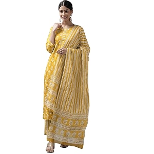 YUFTA Women Sky Blue Floral Straight Kurta