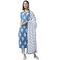 YUFTA Women Sky Blue Floral Straight Kurta