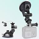 Car Suction Cup Camera Mount with 360° Adjustable Arm, Windshield &amp; Dashboard Action Camera Holder with GoPro Style Adapter &amp; 1/4" Mount for Car, Glass &amp; Smooth Surfaces – Black