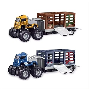 143 die cast truck set toy push amp go play set friction powered for kids age 2-6 years unbreakable realistic 2 pcs multicolor animals display box