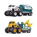 1:43 Die cast Truck Set Toy, Push &amp; Go Play Set Friction Powered Truck for Kids Age 2 3 4 5 6 Year Unbreakable Realistic Toy Truck (2 Pcs, Multicolor) (Rescue Truck &amp; Oil Tenk)