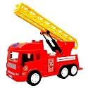 Friction Powered Fire Rescue Truck with Lights Siren Sound Fire Engine with Extendable Resce Rotating Ladder for Toddlers Aged 3-10 Years Old