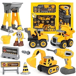 push and go  building construction truck with screwdriver  pull back vehicles  friction power toy  assembly toy for 3 years old kids boys girls  multicolor  construction truck