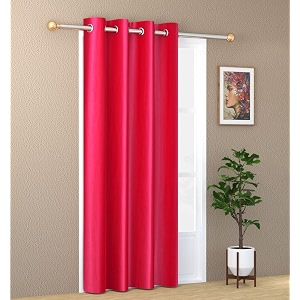 1 piece long crush polyester amp polyester blend plain colour eyelet door curtains - 7 feet rani pink