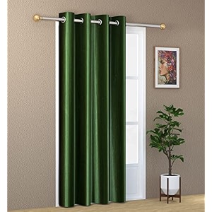 1 piece solid eyelet long crush polyester home amp living room long door curtains - 9 feet dark green
