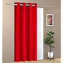 1 Piece Solid Eyelet Long Crush Polyester Home &amp; Living Room Extra Long Door Curtains - 9 Feet, Red