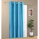 1 Piece Solid Eyelet Long Crush Polyester Home &amp; Living Room Door Curtains - 7 Feet, Aqua Blue