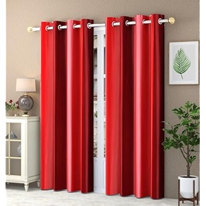 abstract long crush stripped eyelet polyester curtains - 2 piece red door_7 feet