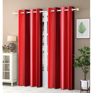 abstract long crush stripped eyelet polyester curtains - 2 piece red window_5 feet