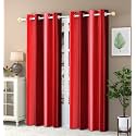 Abstract Long Crush Stripped Eyelet Polyester Curtain for Home, Living Room I (Red, 4 x 6 Feet)