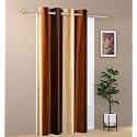 Abstract Long Crush Stripped Eyelet Polyester Curtains - 1 Piece (Brown, Long Door_9 Feet)