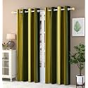 Abstract Long Crush Stripped Eyelet Polyester Curtains - 2 Piece (Green, Long Door_9 Feet)