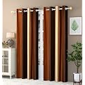 Abstract Long Crush Stripped Eyelet Polyester Curtain for Home, Living Room I (Brown, 4 x 6 Feet)