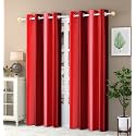 Abstract Long Crush Stripped Eyelet Polyester Curtains - 2 Piece (Red, Long Door_9 Feet)