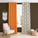 Polyester Feather Printed Combination Door Curtains for Window &amp; Door, Brown &amp; Orange, 8 Feet, Pack of 2