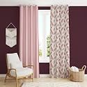 Polyester Feather Printed Curtains 5 Feet Long Set of 2 for Window &amp; Door, Living Room, Bedroom | Eyelet | Parda | Baby Pink