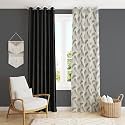Polyester Feather Printed Curtains 5 Feet Long Set of 2 for Window &amp; Door, Living Room, Bedroom | Eyelet | Parda | Grey &amp; Black
