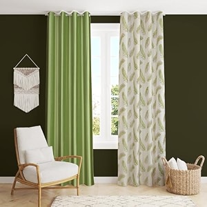 polyester feather printed curtains 6 feet long set of 2 for window amp door living room bedroom  eyelet  parda  pista green